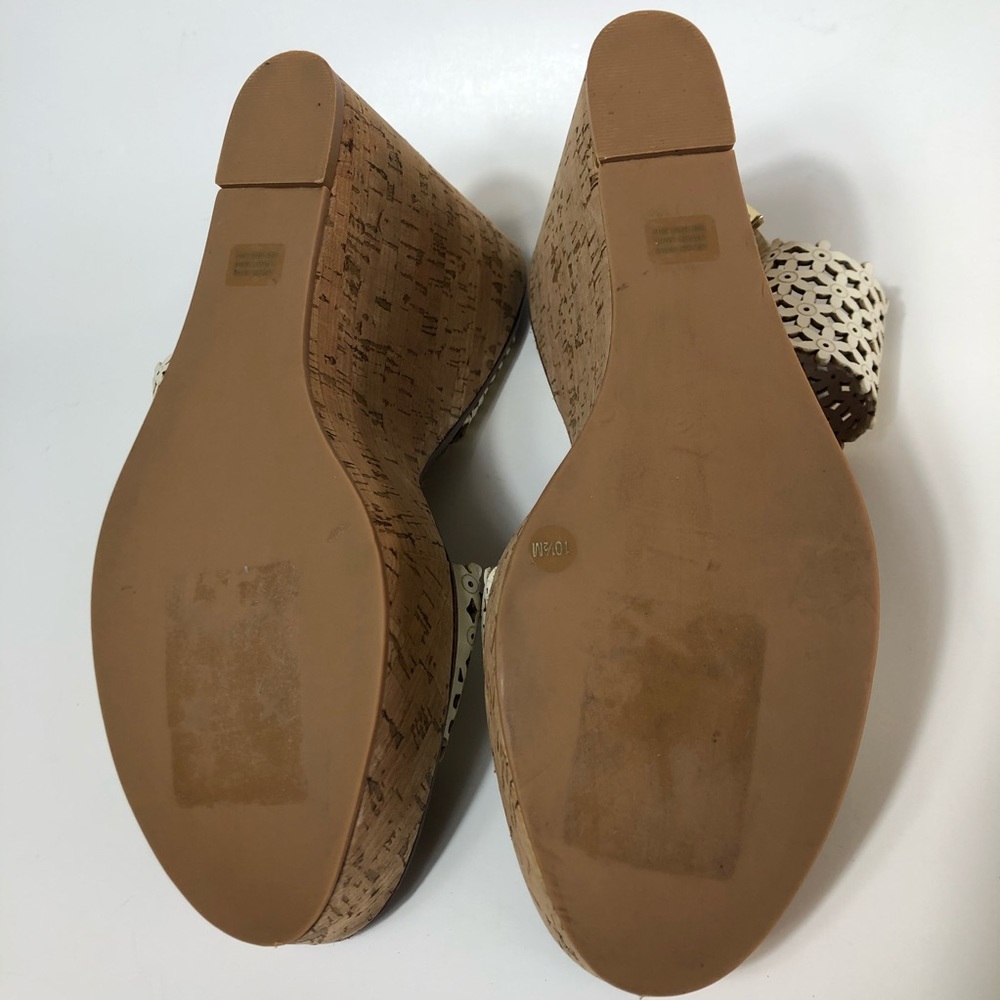 Tory Burch Ivory Flower Platform Wedge Leather Sandals Size 10.5 - Picture 10 of 11
